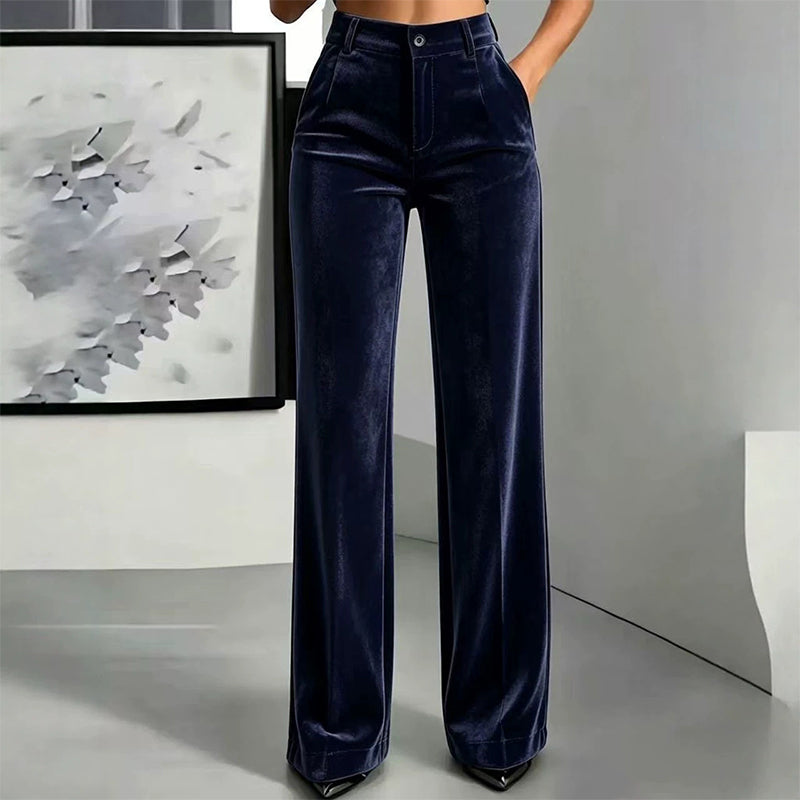 Must-Have🔥👖 High-Waist Velvet Wide-Leg Pants – Soft Drape