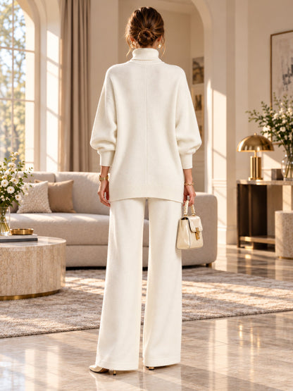 Women's Elegant Turtleneck Sweater & Wide-Leg Pants Set