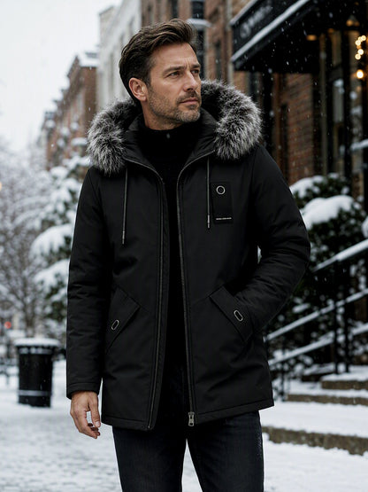 ✨Men's Windproof Hooded Thermal Mid-Length Parka Jacket