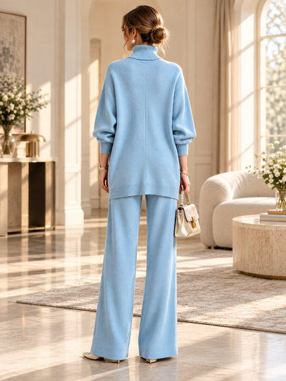 Women's Elegant Turtleneck Sweater & Wide-Leg Pants Set
