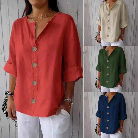 👚Γυναικεία μπλούζα με φαρδιά γραμμή και κουμπιά