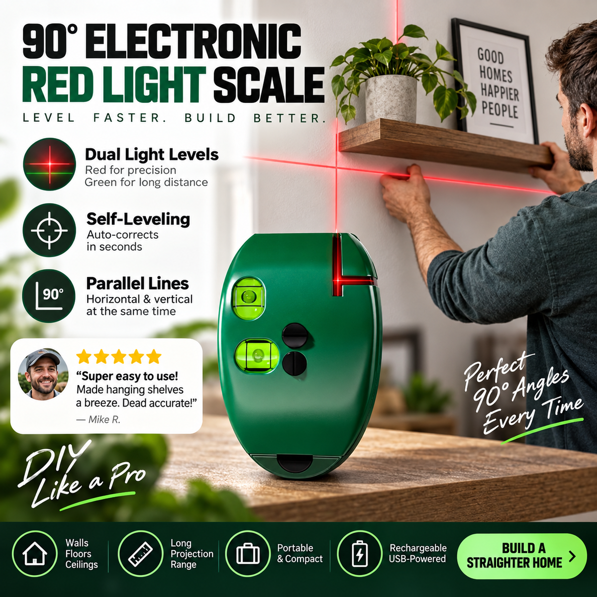 🎃Halloween Deal 50% OFF!🔧90° Laser Square – Dual-Line Layout Guide for Tiling & DIY