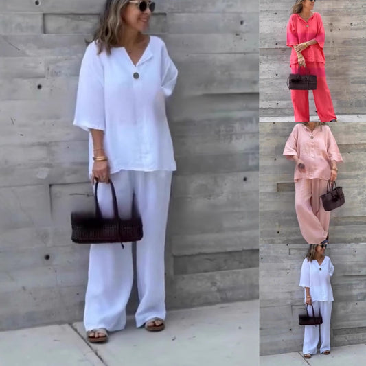 🥰Γυναικείο κοστούμι δύο τεμαχίων από βαμβάκι και λινό
