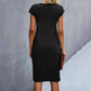 Women’s Solid Short Sleeve Shirred Waist Midi Dress