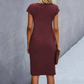 Women’s Solid Short Sleeve Shirred Waist Midi Dress