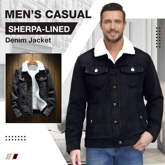 🧔‍♂️Ανδρικό casual τζιν μπουφάν με επένδυση από sherpa