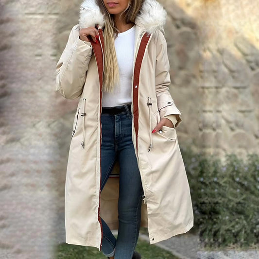 ❄️ Γυναικείο χειμερινό παλτό με κουκούλα Furry γιακά τυχαίο παλτό Parka