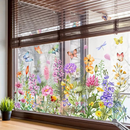 ✨ΤΕΛΕΥΤΑΙΑ ΗΜΕΡΑ 50% ΕΚΠΤΩΣΗ!💐Πολύχρωμο μπουκέτο λουλουδιών αυτοκόλλητο για παράθυρο🖼️
