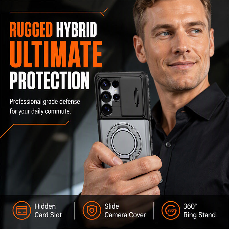 📱Limited Time Offer £9.99! 2‑in‑1 Shockproof Phone Case with Hidden Card Holder, Rugged Hybrid Protective Cover, Slide Camera Cover & 360° Rotatable Ring Stand Heavy‑Duty Phone Shell
