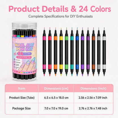 🎁🔥Last day sale 50% OFF!💞10K+ SOLD!🎨✨24 Colours Dual-Ended Nail Art Pens — Fine & Brush Tips, Smooth Ink Flow! Salon-Quality Nails at Home 💅