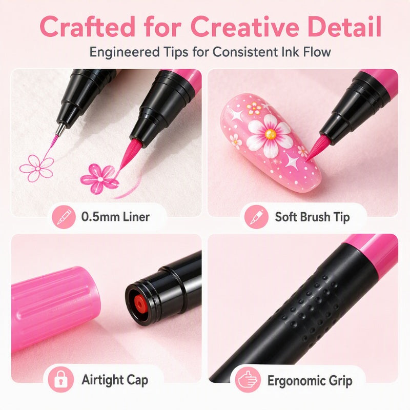 🎁🔥Last day sale 50% OFF!💞10K+ SOLD!🎨✨24 Colours Dual-Ended Nail Art Pens — Fine & Brush Tips, Smooth Ink Flow! Salon-Quality Nails at Home 💅