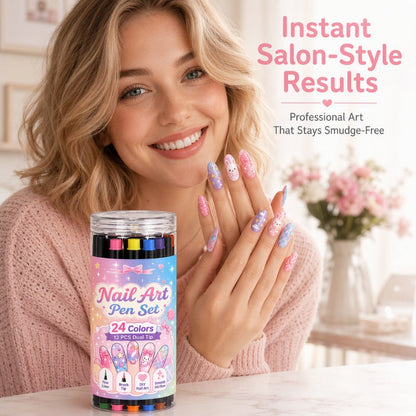 🎁🔥Last day sale 50% OFF!💞10K+ SOLD!🎨✨24 Colours Dual-Ended Nail Art Pens — Fine & Brush Tips, Smooth Ink Flow! Salon-Quality Nails at Home 💅