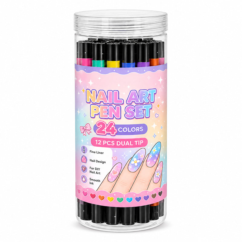 🎁🔥Last day sale 50% OFF!💞10K+ SOLD!🎨✨24 Colours Dual-Ended Nail Art Pens — Fine & Brush Tips, Smooth Ink Flow! Salon-Quality Nails at Home 💅