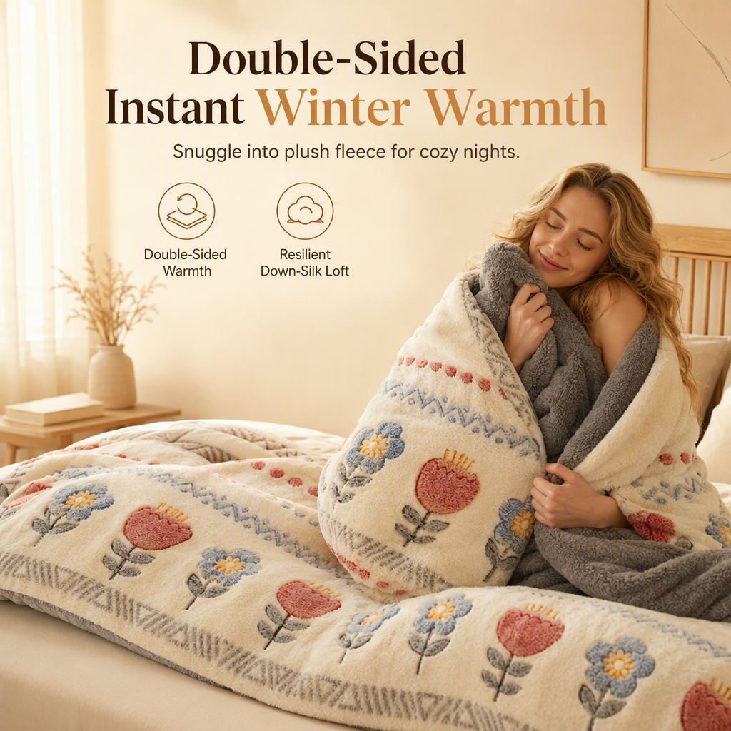 ⏳Limited-time 50% off⏰🛌 Double-Sided Sherpa Fleece Comforter – Thick Warm Winter Quilt, Soft Velvet Feel | Cozy Bedroom Bedding for Ultimate Comfort❄️