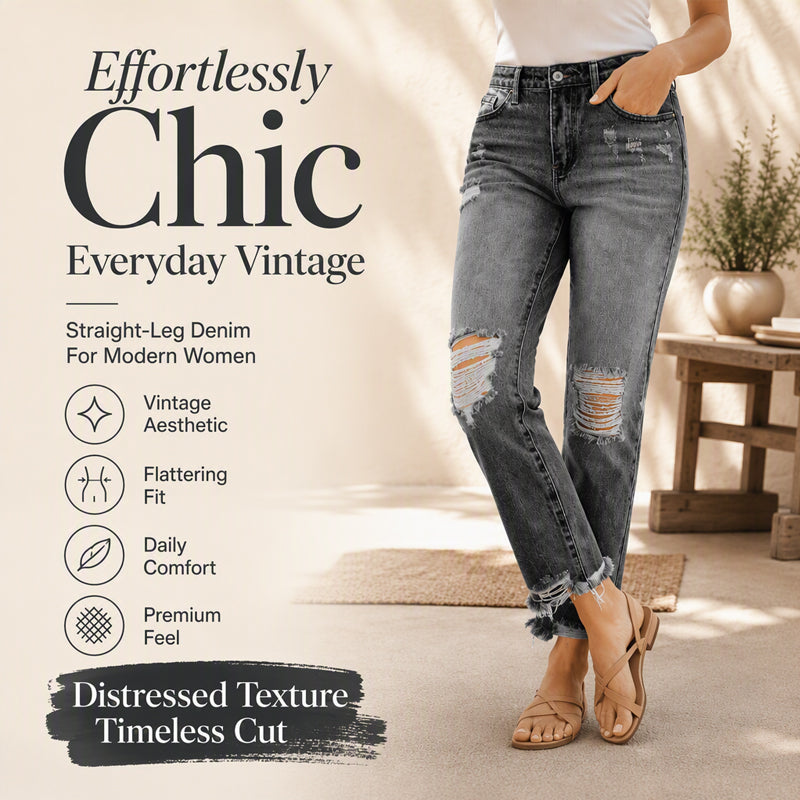 ⏰💖Black Friday Mega Deal – 50% off!💖👖 Vintage Edge, Effortless Style | Women's Distressed Ripped Jeans