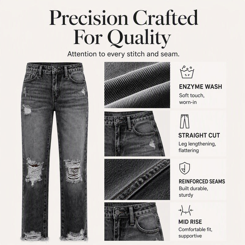 ⏰💖Black Friday Mega Deal – 50% off!💖👖 Vintage Edge, Effortless Style | Women's Distressed Ripped Jeans