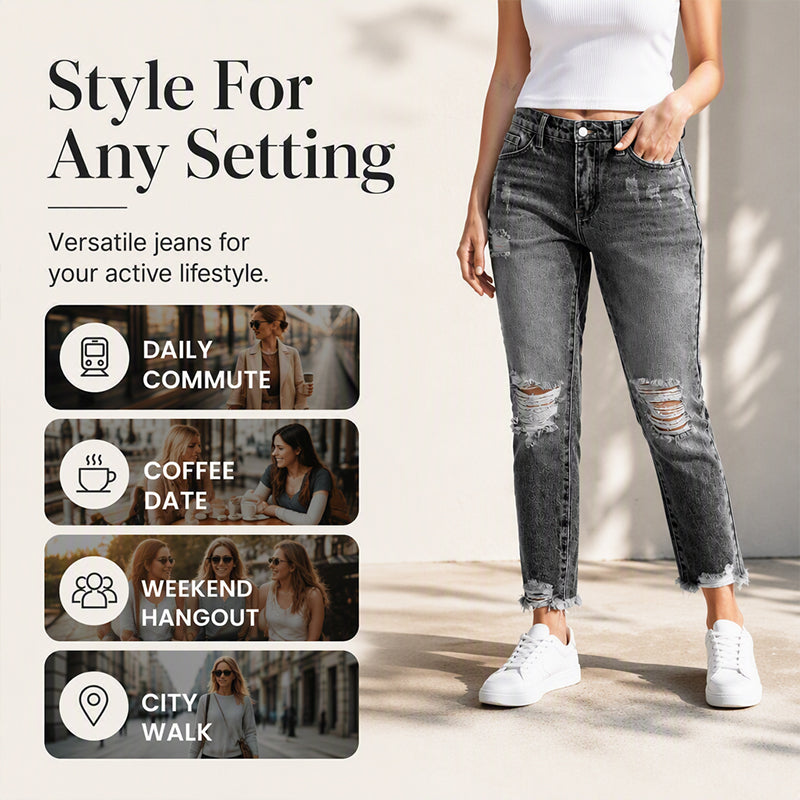 ⏰💖Black Friday Mega Deal – 50% off!💖👖 Vintage Edge, Effortless Style | Women's Distressed Ripped Jeans