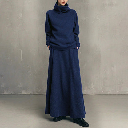 💞 Two Pieces, Effortlessly Elegant ❄️ Women's Turtleneck Top & Maxi Skirt Set