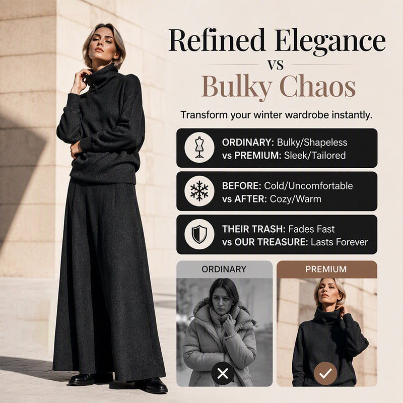 💞 Two Pieces, Effortlessly Elegant ❄️ Women's Turtleneck Top & Maxi Skirt Set