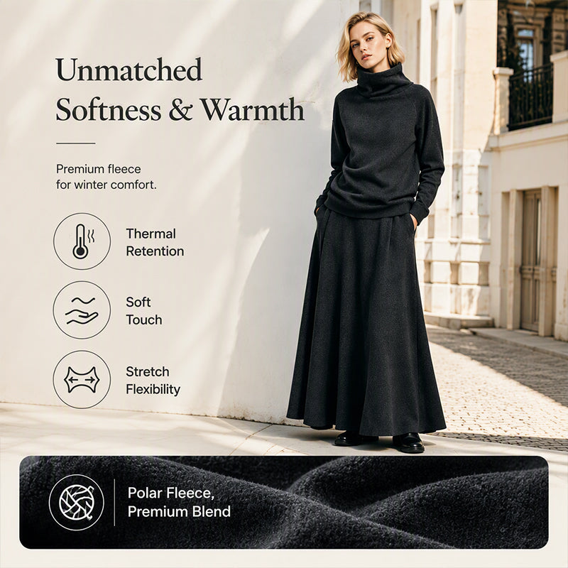 💞 Two Pieces, Effortlessly Elegant ❄️ Women's Turtleneck Top & Maxi Skirt Set