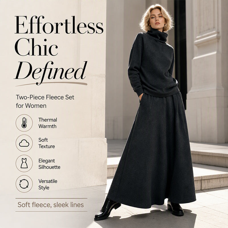 💞 Two Pieces, Effortlessly Elegant ❄️ Women's Turtleneck Top & Maxi Skirt Set