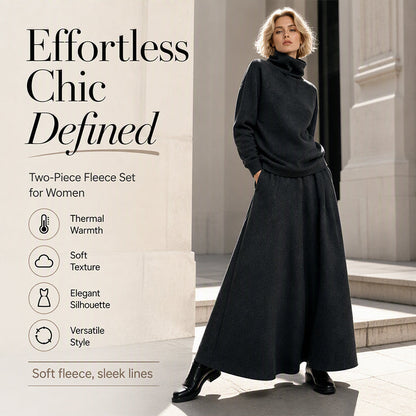 💞 Two Pieces, Effortlessly Elegant ❄️ Women's Turtleneck Top & Maxi Skirt Set