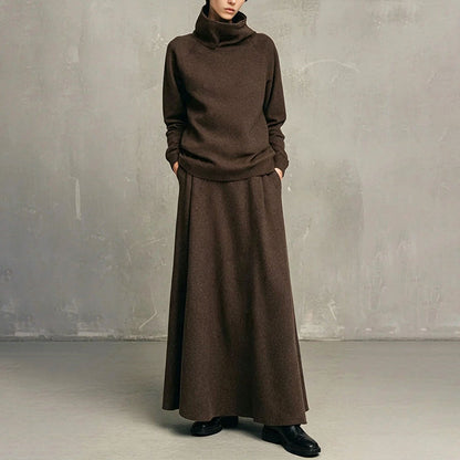 💞 Two Pieces, Effortlessly Elegant ❄️ Women's Turtleneck Top & Maxi Skirt Set