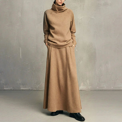 💞 Two Pieces, Effortlessly Elegant ❄️ Women's Turtleneck Top & Maxi Skirt Set